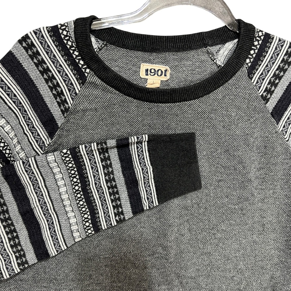 1901 Nordstrom Mens Gray Fair Isle Raglan Sleeve Crewneck Sweater Large